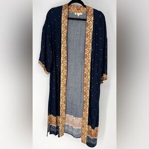 Anthropologie DR2 boHo whimsy fairy Indie Navy and Beige kimono